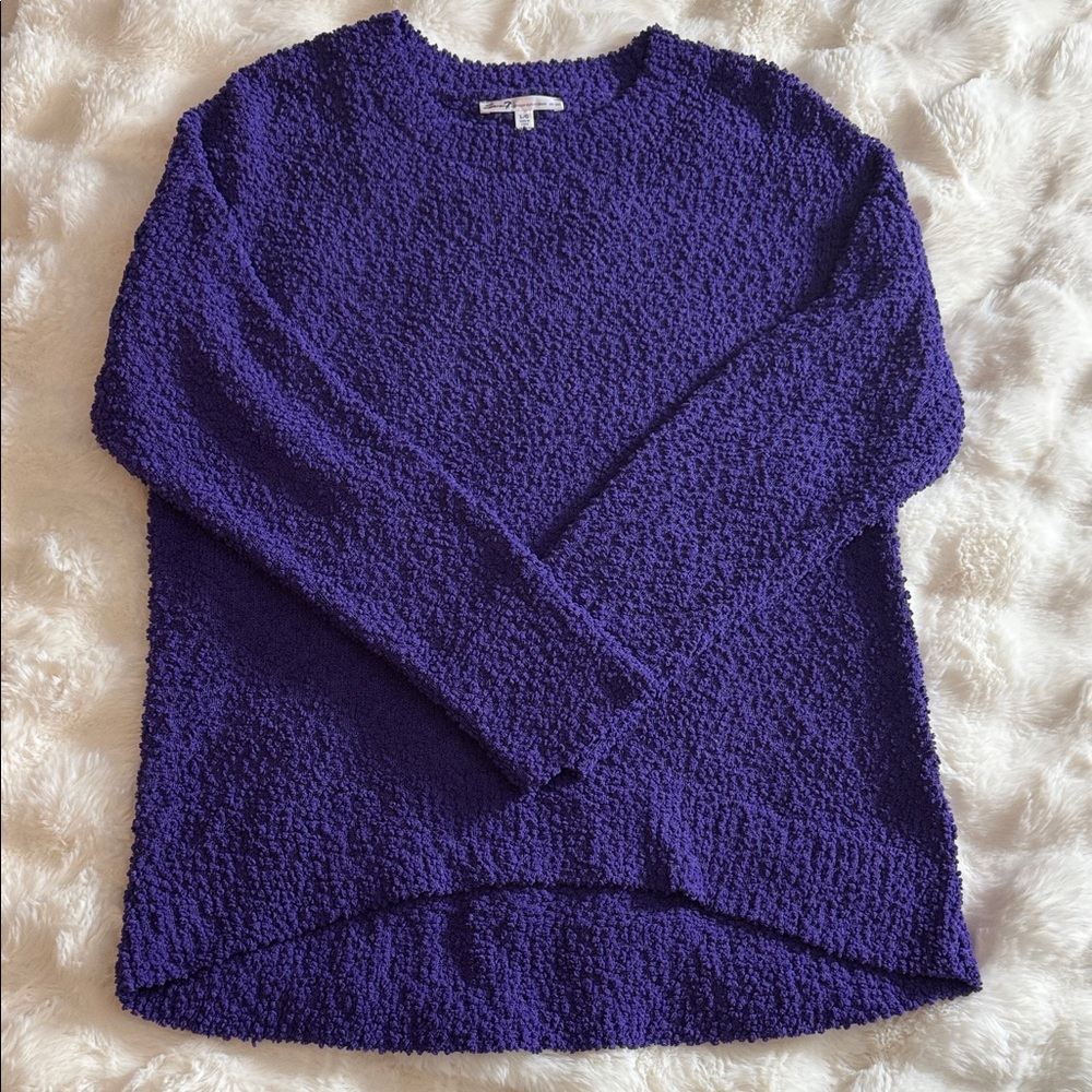 Seven7 Women's Popcorn Chenille Textured Purple Crew Neck Sweater